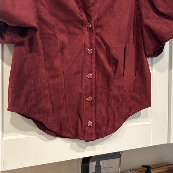 Bagatelle Sz Small Maroon Top Blouse Button Up Down Corset Style Sexy Balloon - Picture 11 of 13